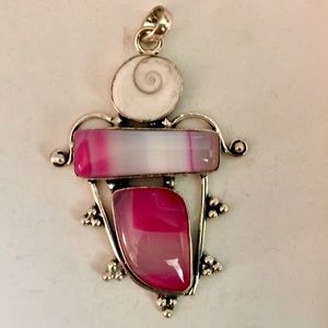 NIB Sterling Silver Gemstone Fossil Pendant